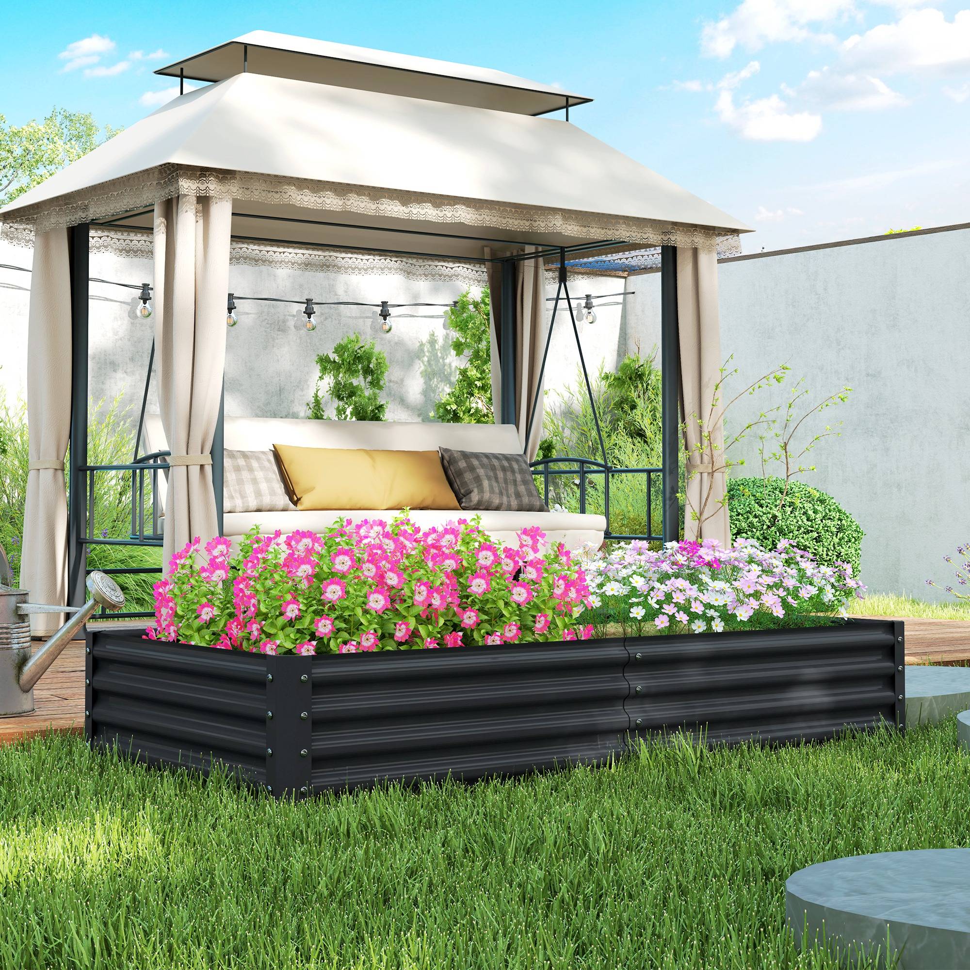 Carré Potager Surélevé Acier Galvanisé Rectangulaire pour Légumes et Fleurs 180x90x30 cm Gris Foncé - ComfortXL Outdoor Living - Image 10