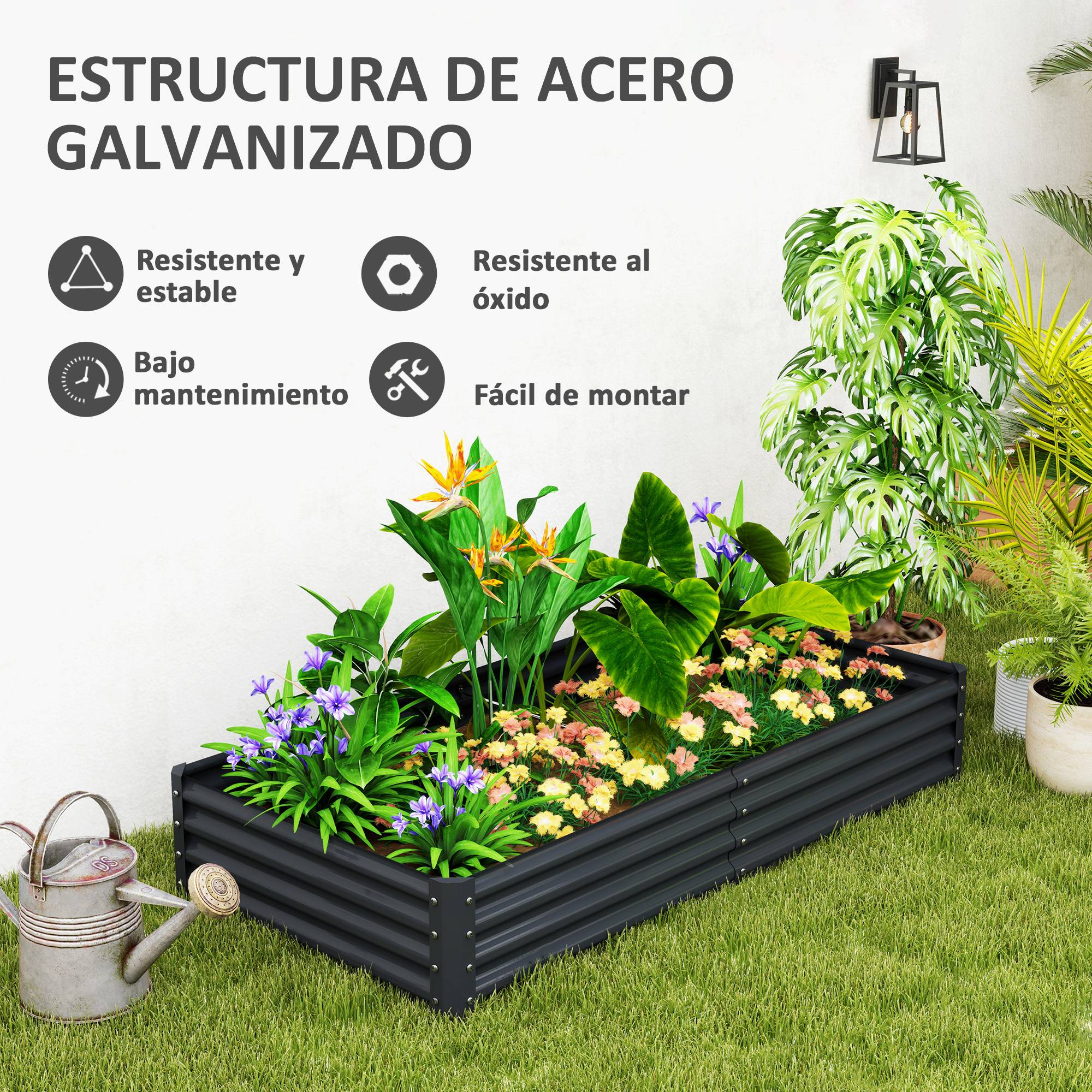 Carré Potager Surélevé Acier Galvanisé Rectangulaire pour Légumes et Fleurs 180x90x30 cm Gris Foncé - ComfortXL Outdoor Living - Image 7