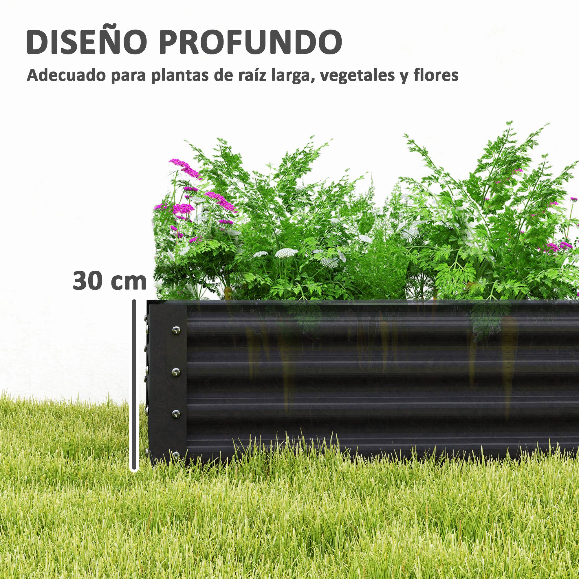 Carré Potager Surélevé Acier Galvanisé Rectangulaire pour Légumes et Fleurs 180x90x30 cm Gris Foncé - ComfortXL Outdoor Living - Image 6