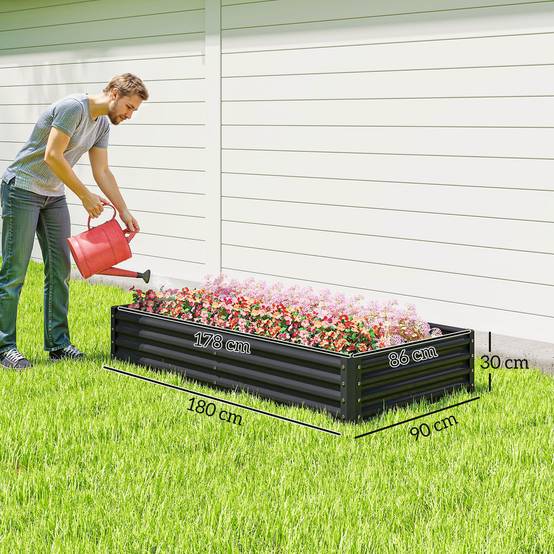 Carré Potager Surélevé Acier Galvanisé Rectangulaire pour Légumes et Fleurs 180x90x30 cm Gris Foncé - ComfortXL Outdoor Living - Image 5