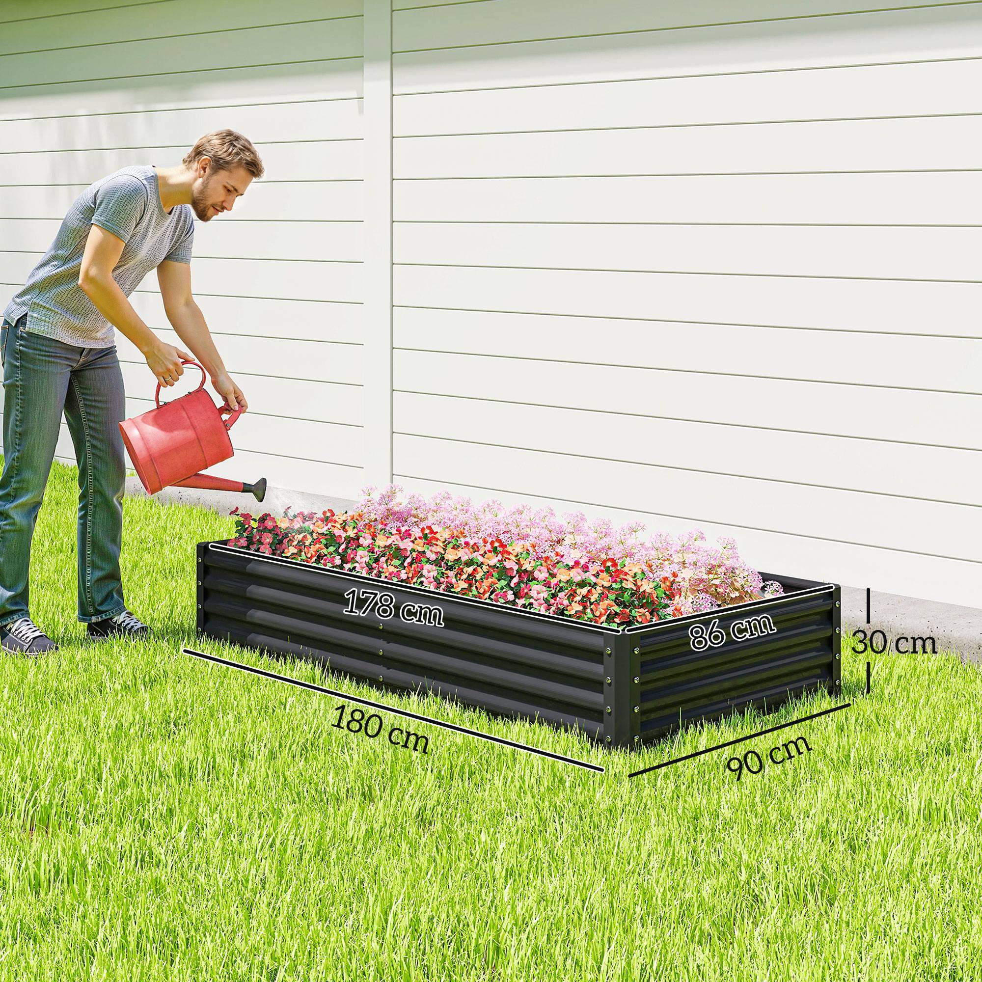 Carré Potager Surélevé Acier Galvanisé Rectangulaire pour Légumes et Fleurs 180x90x30 cm Gris Foncé - ComfortXL Outdoor Living - Image 5
