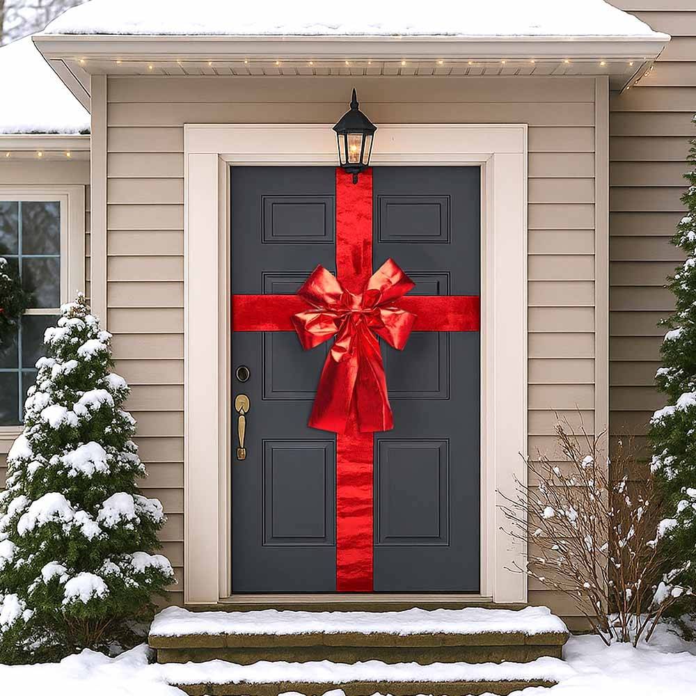 Gros Nœud De Porte Noël Rouge 40x50cm - Ruban Décoratif Festif Pour Portes, Fenêtres Et Mariages