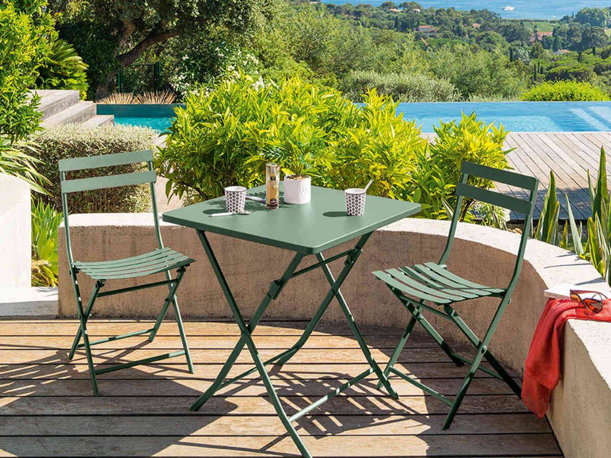 Hesperide - Salon de jardin carré en métal Greensboro 70 x 70 cm Olive avec 2 chaise - Hespéride - Image 2