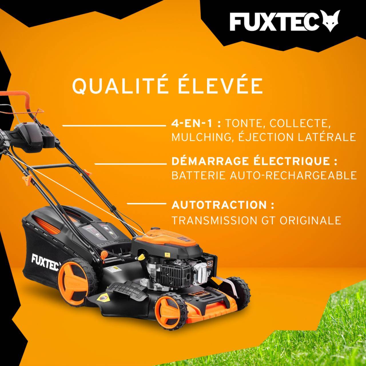 FUXTEC - Tondeuse à gazon thermique autotractée 196 cm³, largeur de coupe 51 cm, bac 60 L, démarrage électrique FX-RM5196ES - Fuxtec - Image 3