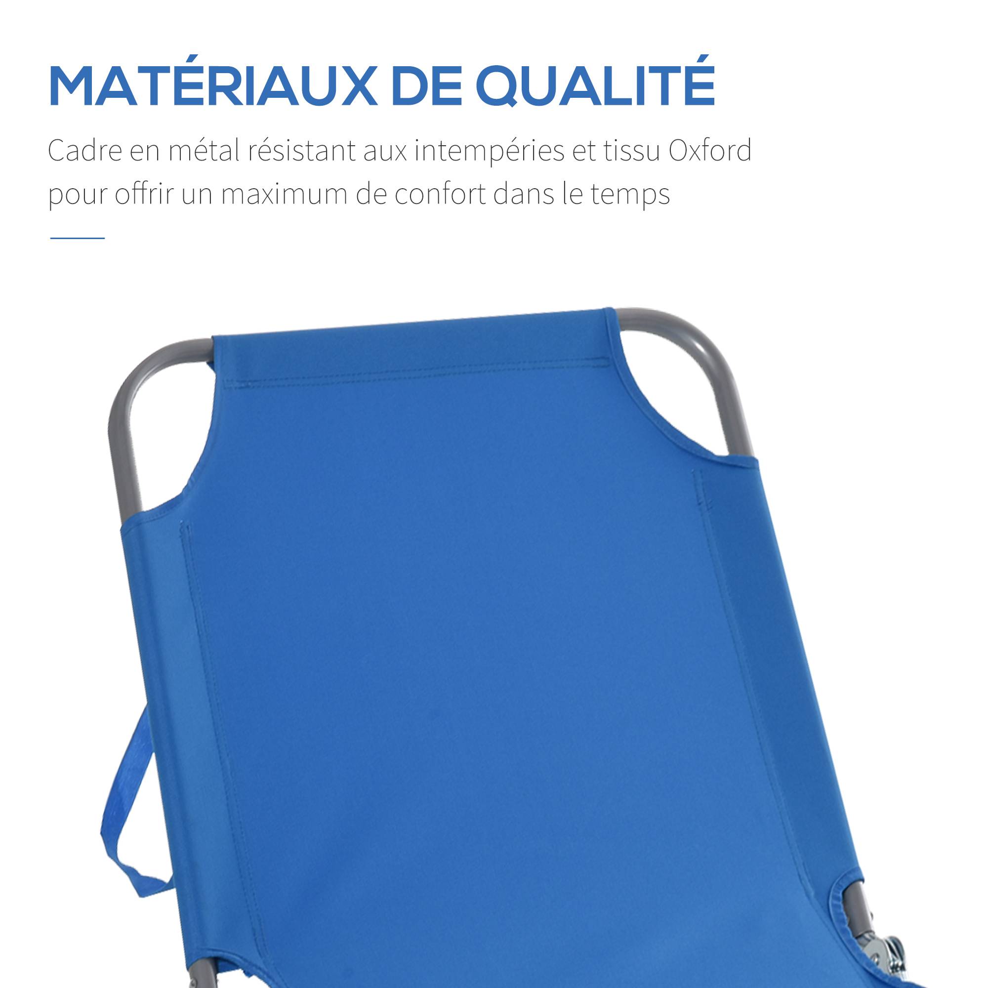 Transat bain de soleil extérieur métal jardin piscine dossier inclinable bleu - ComfortXL Outdoor Living - Image 8
