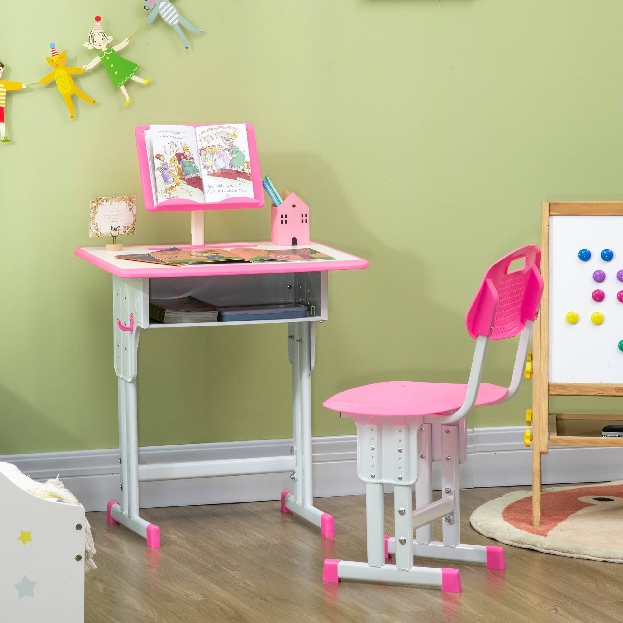 Bureau et chaise pour enfant à partir de 6 ans, hauteur réglable, avec 1 tiroir et une étagère, 60 x 45 x 90-102 cm, rose - Image 4