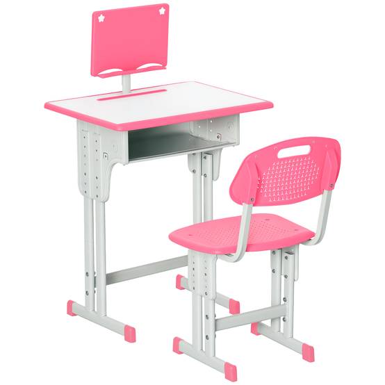 Bureau et chaise pour enfant à partir de 6 ans, hauteur réglable, avec 1 tiroir et une étagère, 60 x 45 x 90-102 cm, rose - Image 1