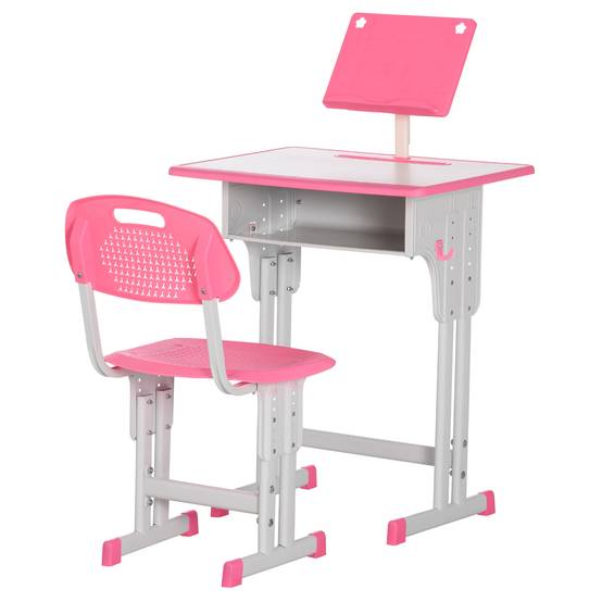 Bureau et chaise pour enfant à partir de 6 ans, hauteur réglable, avec 1 tiroir et une étagère, 60 x 45 x 90-102 cm, rose - Image 2