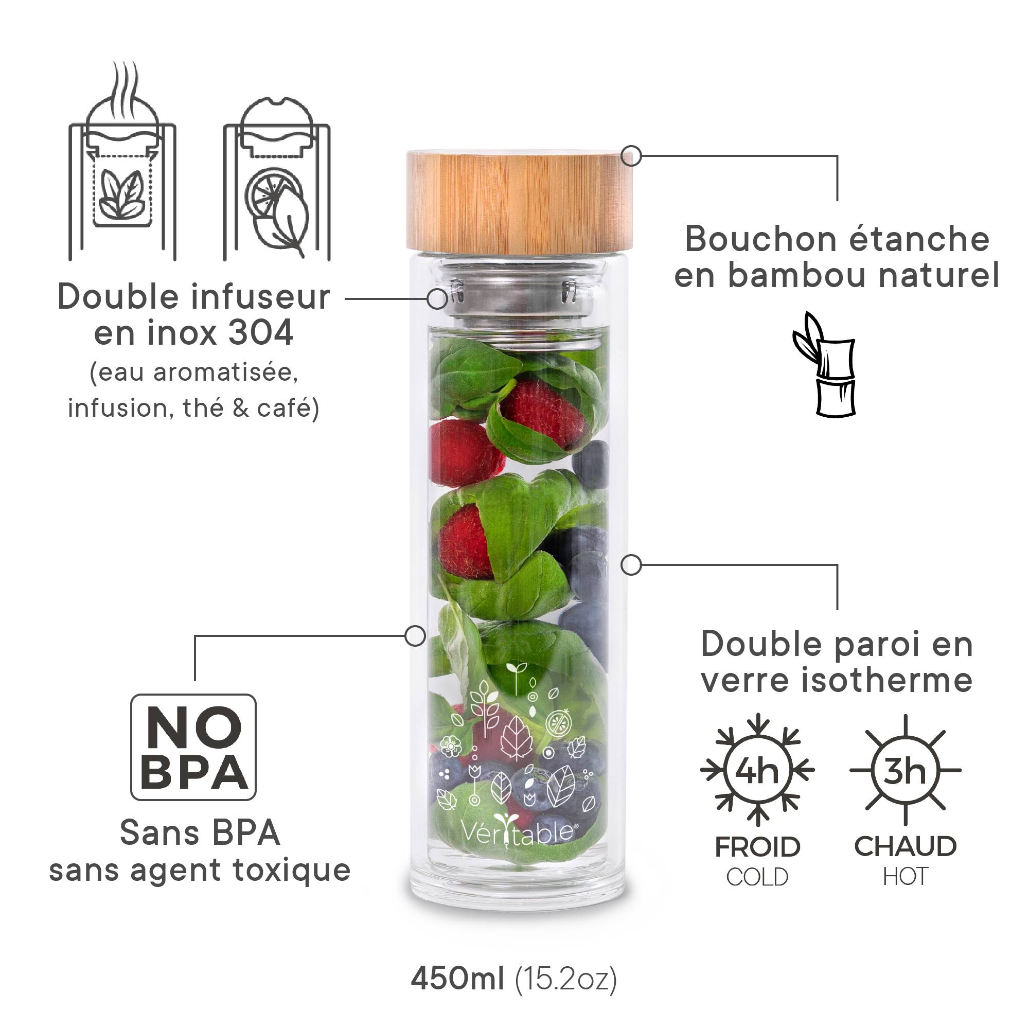 Veritable - Bouteille en verre avec infuseur 450mL - Véritable - Image 5
