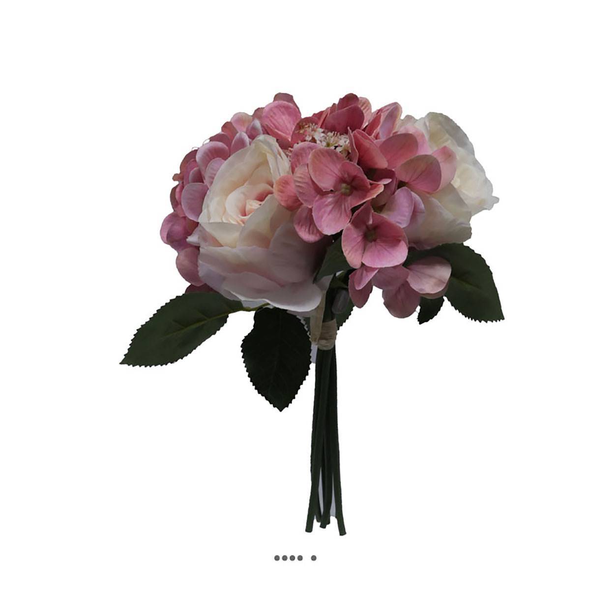 Artificielles - Bouquet de fausses roses et hortensias H 30 cm 6 têtes Rose-crème - couleur: Rose-crème 705 - Image 1