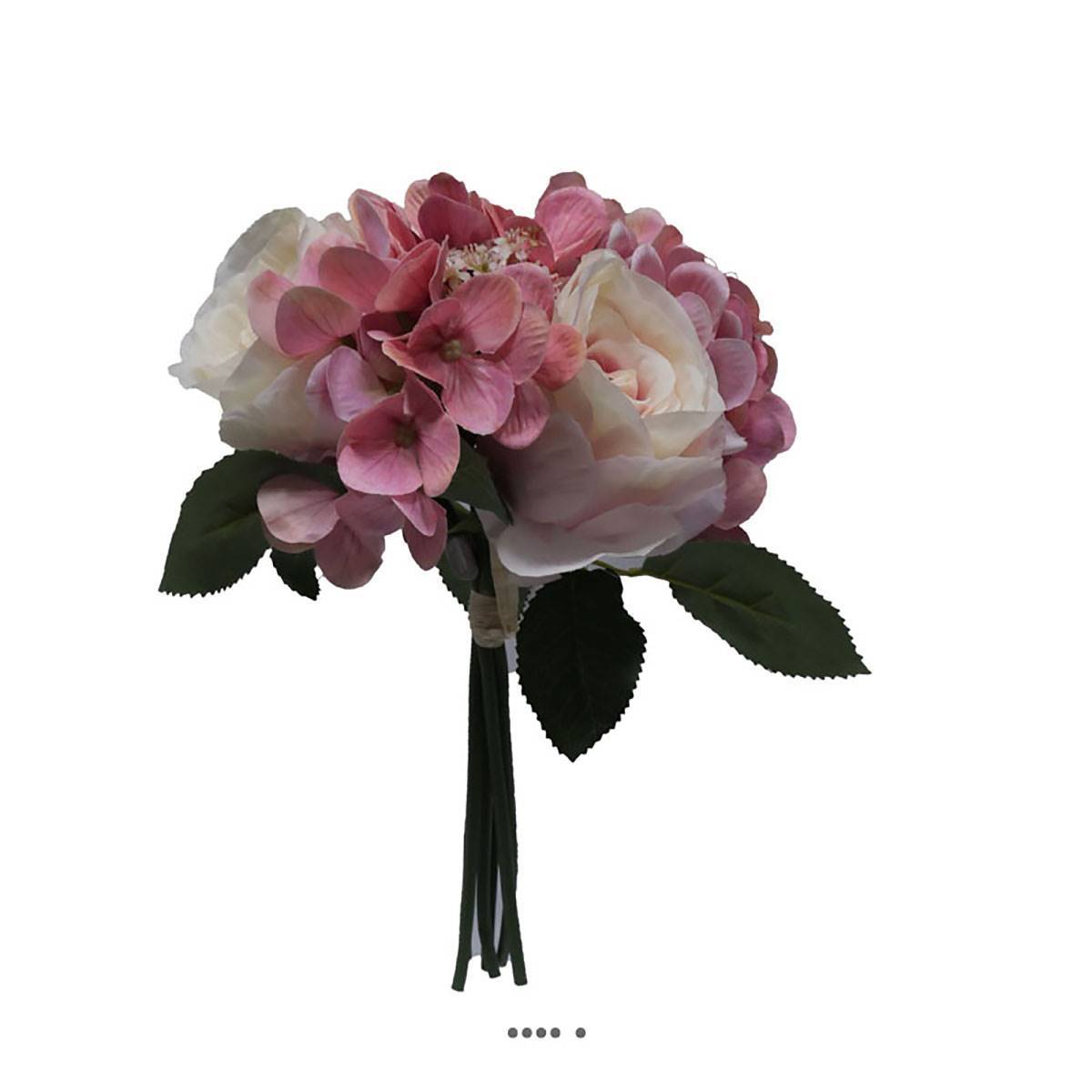 Artificielles - Bouquet de fausses roses et hortensias H 30 cm 6 têtes Rose-crème - couleur: Rose-crème 705 - Image 3