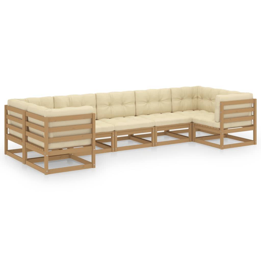 Helloshop26 - Salon de jardin meuble d'extérieur ensemble de mobilier 7 pièces avec coussins marron miel bois de pin - Image 1