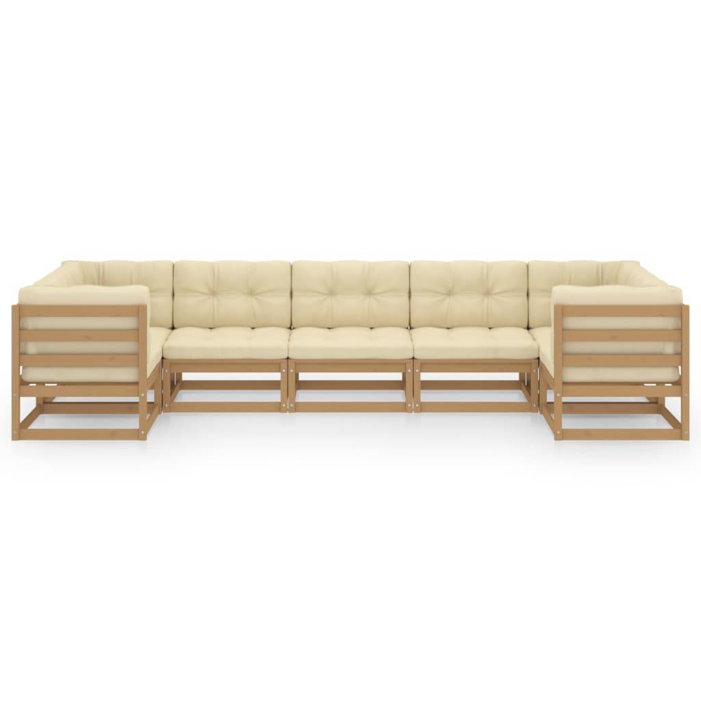 Helloshop26 - Salon de jardin meuble d'extérieur ensemble de mobilier 7 pièces avec coussins marron miel bois de pin - Image 2