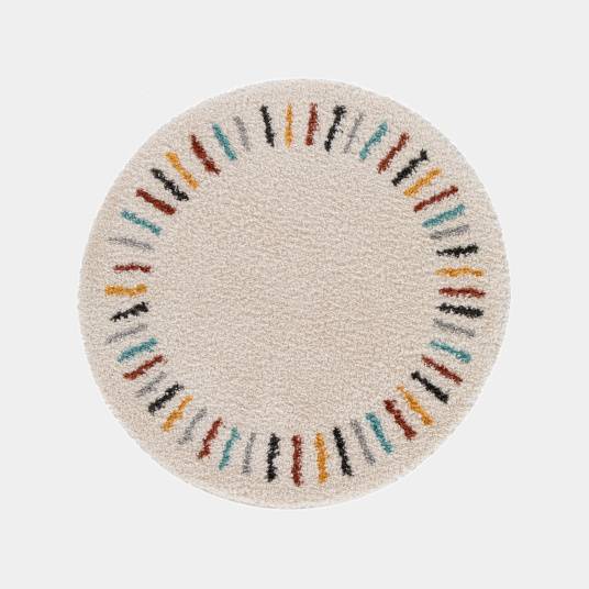 Decoweb - Tapis rond chambre d'enfant berbère - Adel - Beige et traits multicolore - Ø 120 cm - Decoweb - Image 1