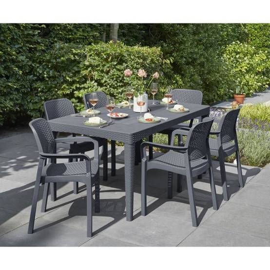 Table de jardin rectangulaire résine 160 x 90 x 74 cm, aspect rotin tressé - Jusqu’à 6 personnes - ALLIBERT by KETER - Image 2