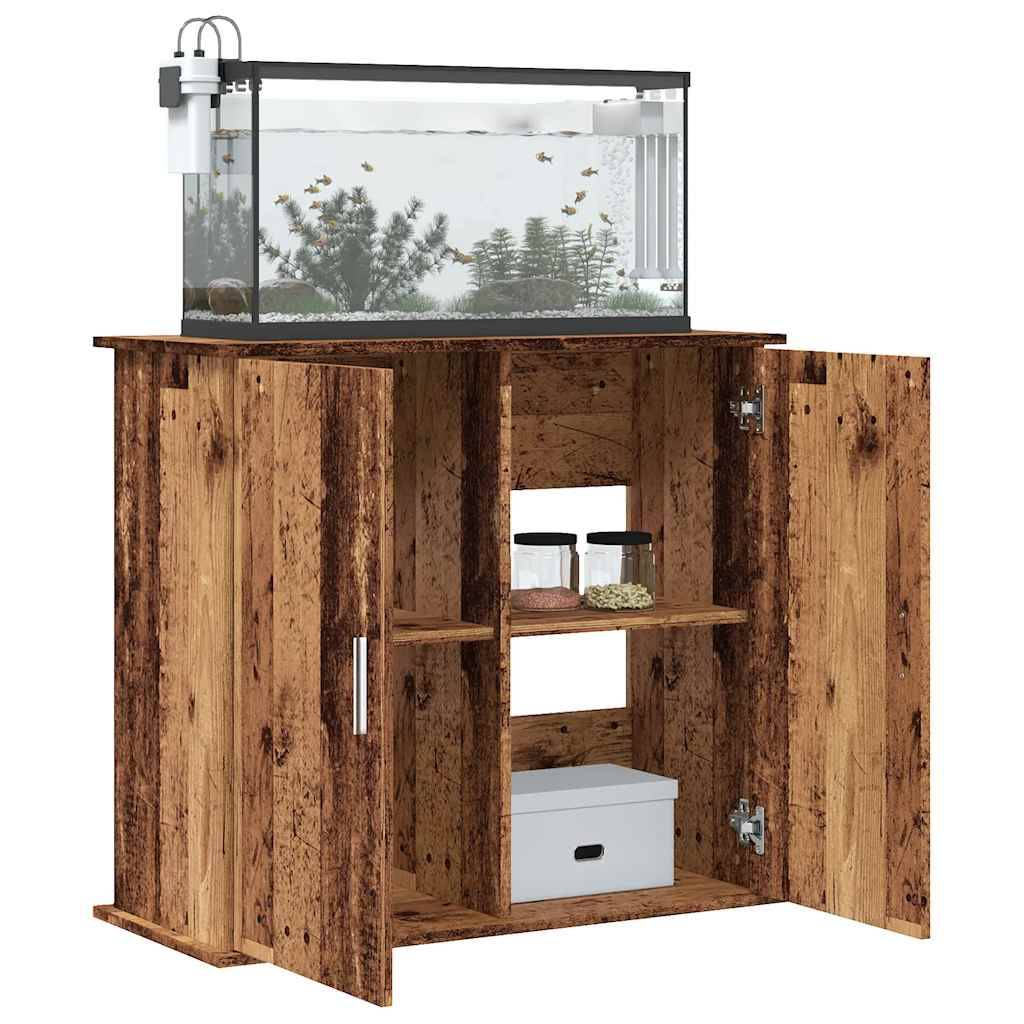 Meuble Aquarium Bois avec Portes de Rangement 81x36x73 cm Style Vieux Bois - ComfortXL Outdoor Living - Image 1