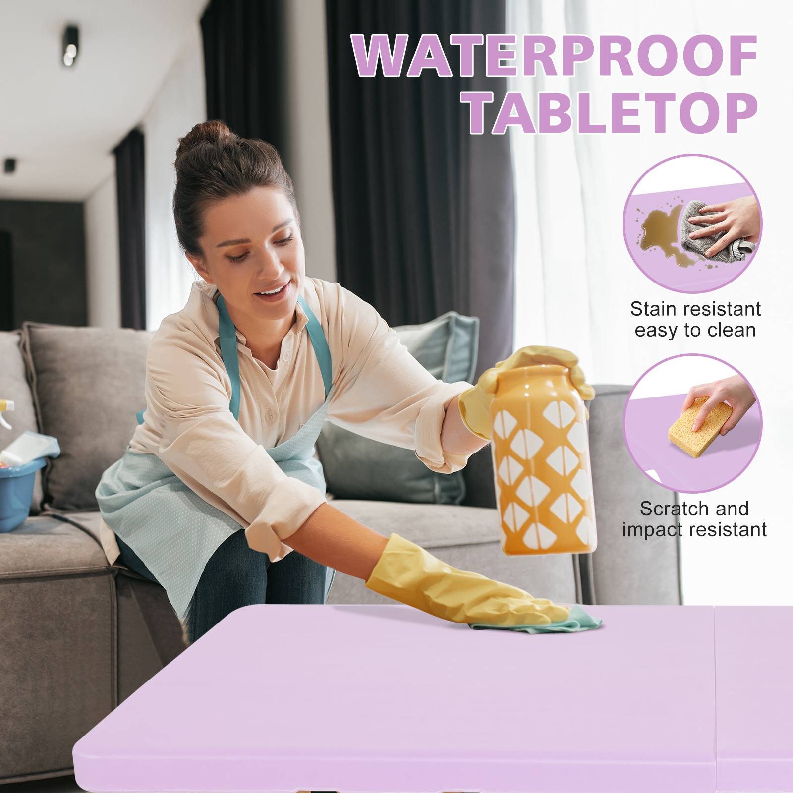 Table pliante robuste 125cm, portable avec poignée, multifonctionnelle camping intérieur extérieur, charge 135kg (violet) - Image 4