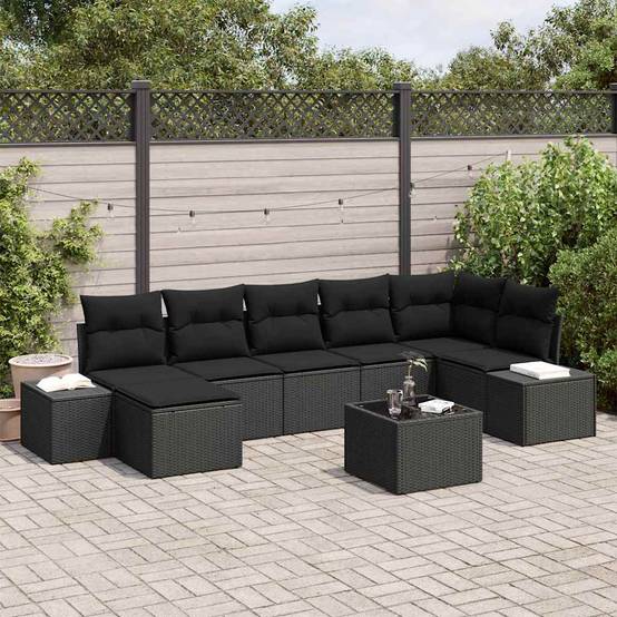 Salon de jardin modulable 8 pièces en polyrotin pour 7 convives Noir – ComfortXL Outdoor Living - Image 1