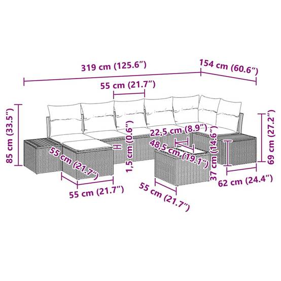 Salon de jardin modulable 8 pièces en polyrotin pour 7 convives Noir – ComfortXL Outdoor Living - Image 8