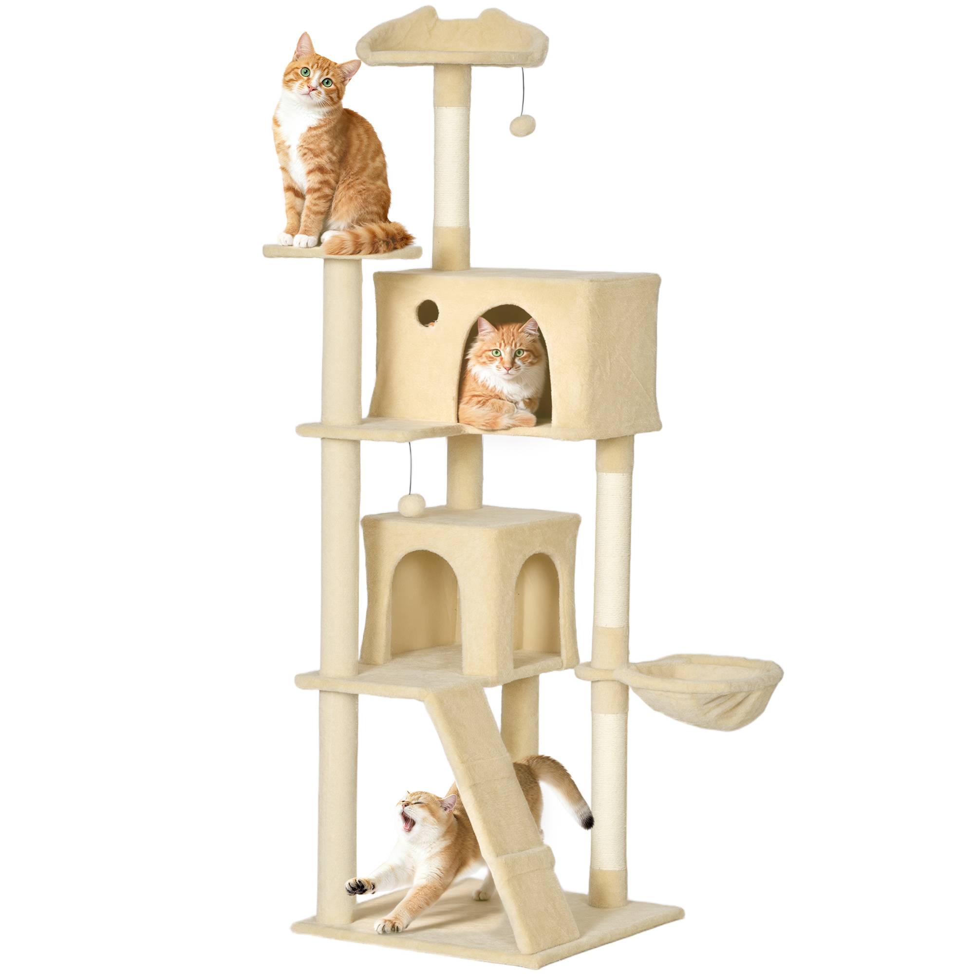 Sans Marque - Arbre à chat XXL beige 180 cm avec niches, hamac et sisal - Image 1