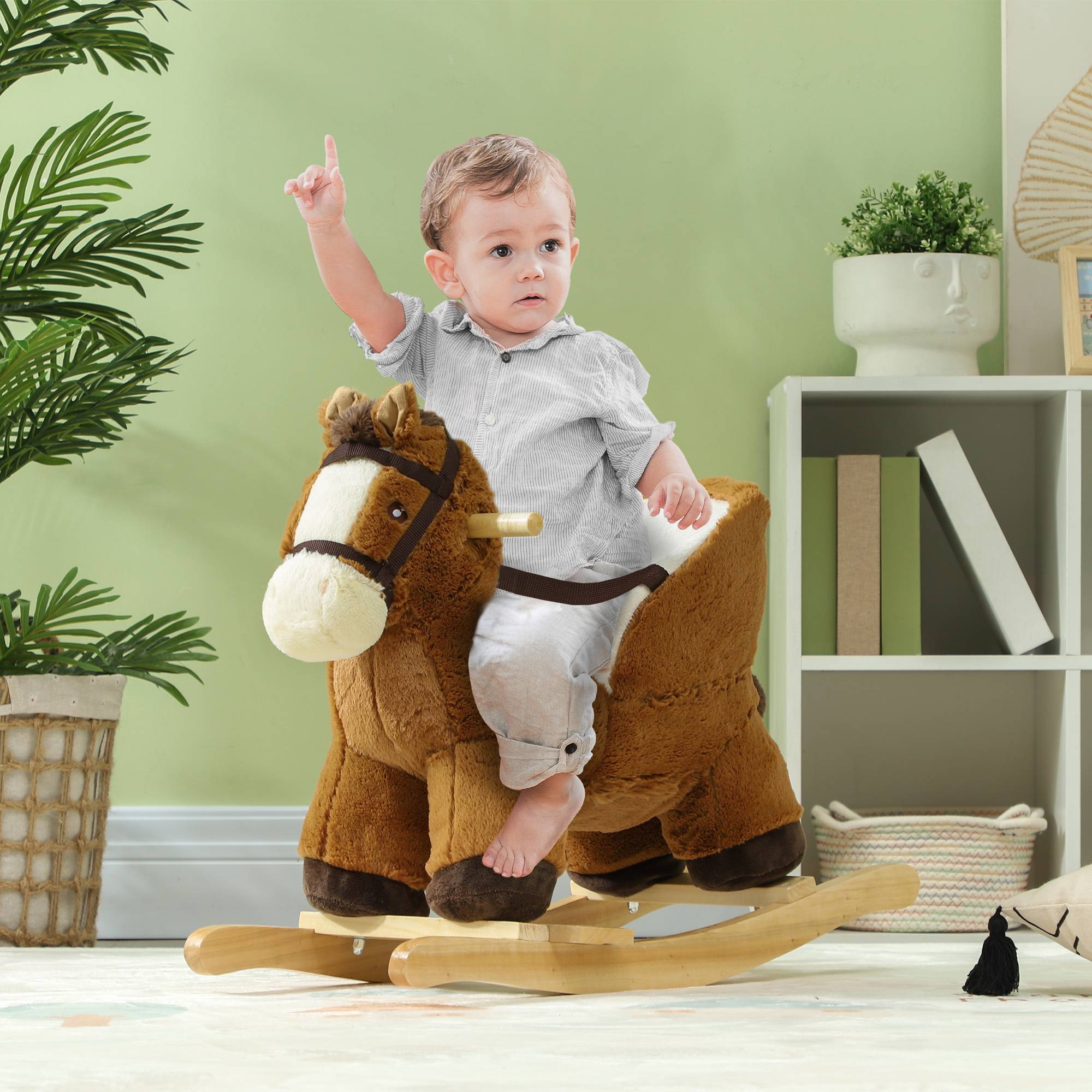 Cheval à bascule pour enfants jouet à bascule bébé de 18 à 36 mois avec effet sonore base en bois ceinture de sécurité - Image 3