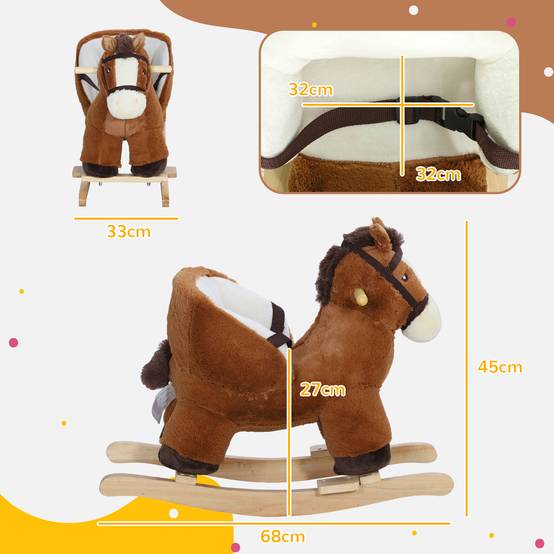 Cheval à bascule pour enfants jouet à bascule bébé de 18 à 36 mois avec effet sonore base en bois ceinture de sécurité - Image 5