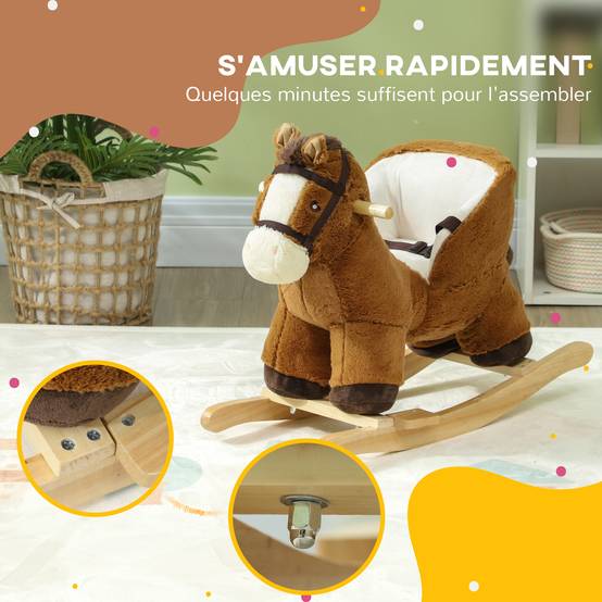 Cheval à bascule pour enfants jouet à bascule bébé de 18 à 36 mois avec effet sonore base en bois ceinture de sécurité - Image 9