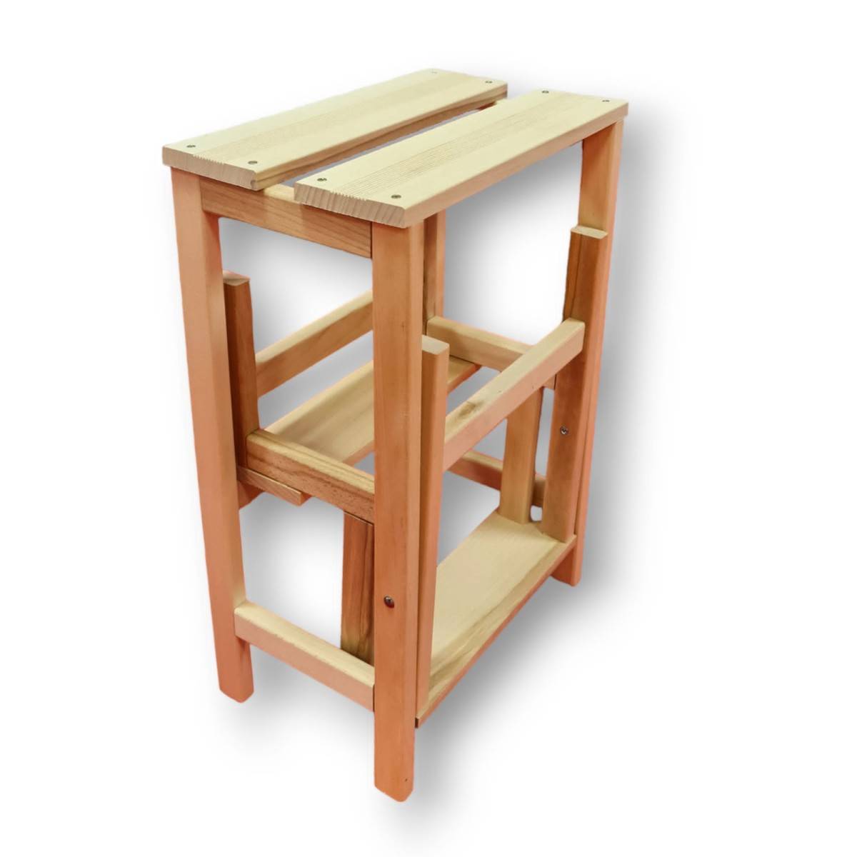 Escabeau Tabouret Marchepied 3 marches pliantes Bois massif 2en1 - Image 3