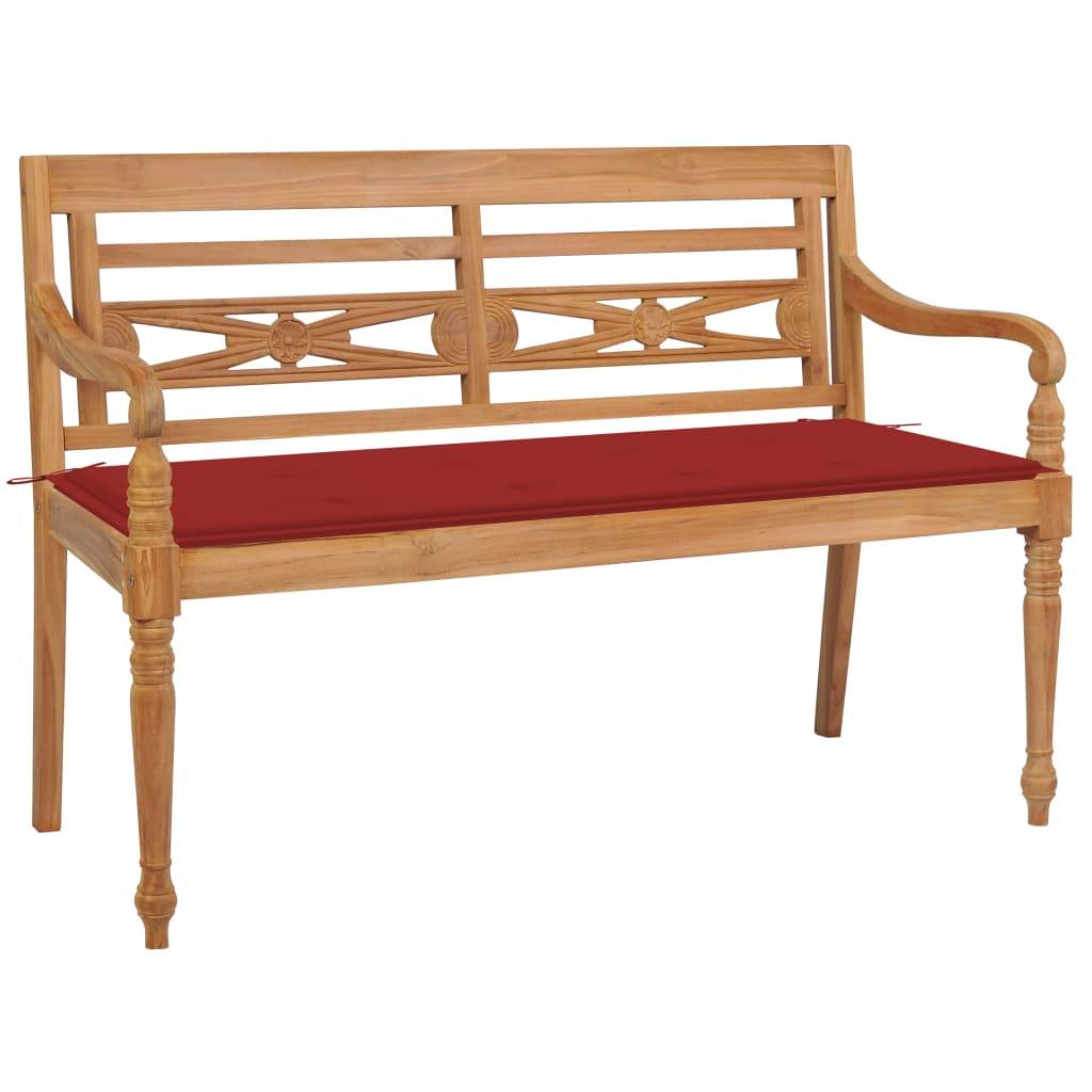 Helloshop26 - Banc de jardin meuble de patio d'extérieur terrasse avec coussin rouge 120 cm bois de teck massif - Image 1