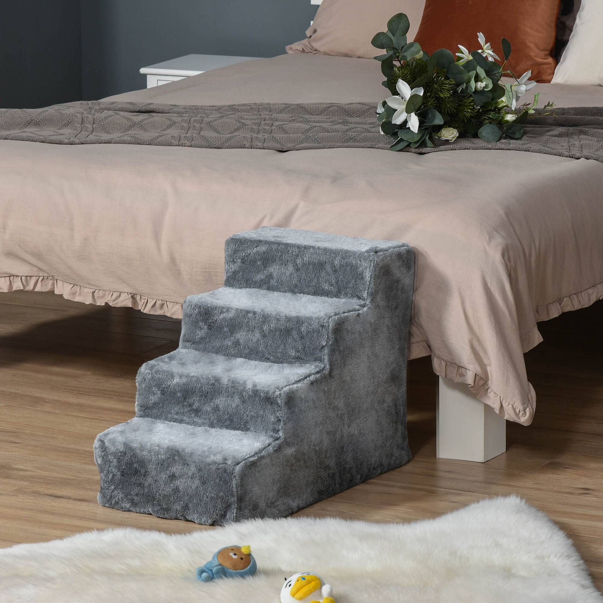 Sans Marque - Escalier 4 marches 44cm, housse lavable, petit chien, lit/canapé, gris clair - Image 4