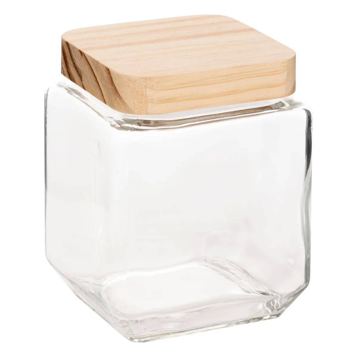 Bocal Carré Verre & Pin "Nyna" 1,25L Transparent - Image 1