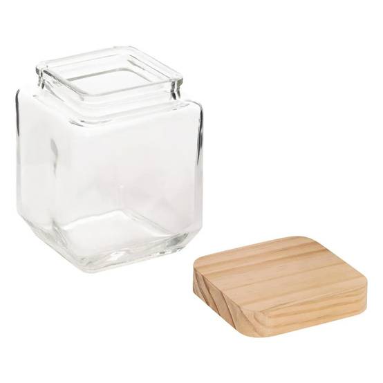 Bocal Carré Verre & Pin "Nyna" 1,25L Transparent - Image 2