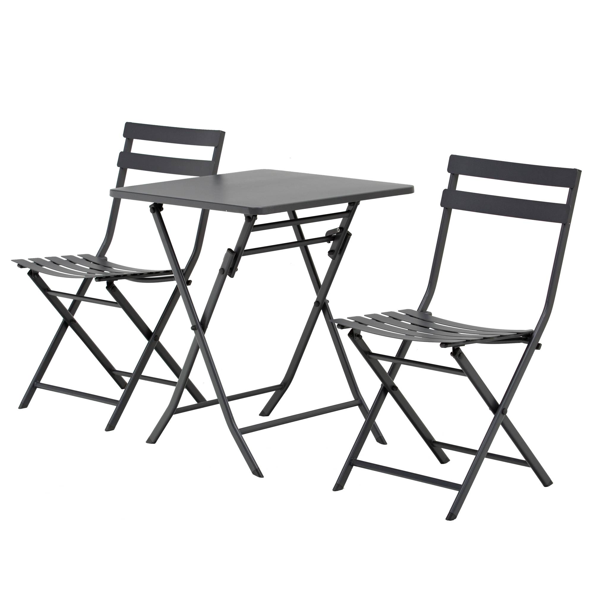 Outsunny - Salon de jardin bistro pliable - table carrée dim. 60L x 60l x 71H cm avec 2 chaises - métal thermolaqué gris - Outsunny - Image 1