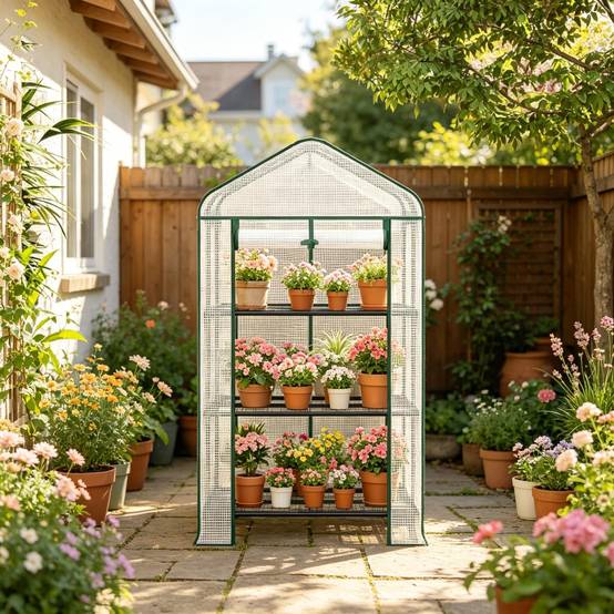 Serre de Balcon Acier et PE pour Semis 3 Étagères à Roulettes 70x50x130cm Blanc - ComfortXL Outdoor Living - Image 1