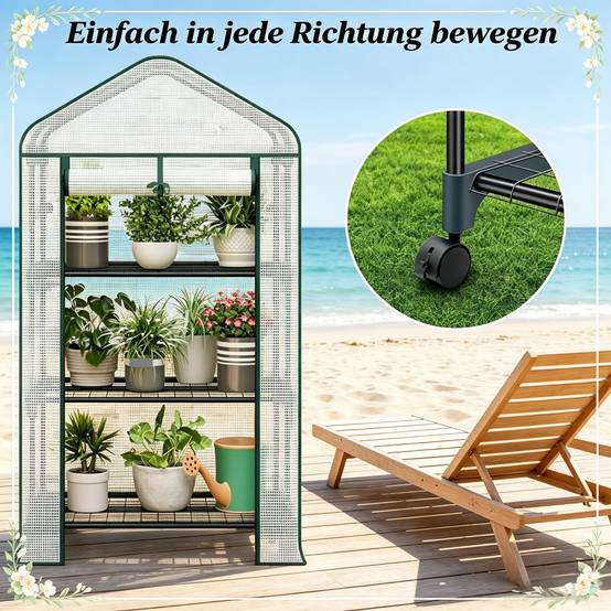 Serre de Balcon Acier et PE pour Semis 3 Étagères à Roulettes 70x50x130cm Blanc - ComfortXL Outdoor Living - Image 4