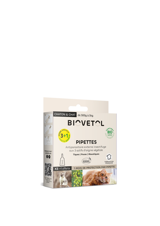 Biovetol - Pipettes Chat/Chaton Bio - 1ml (x3+1 offerte) - Image 1