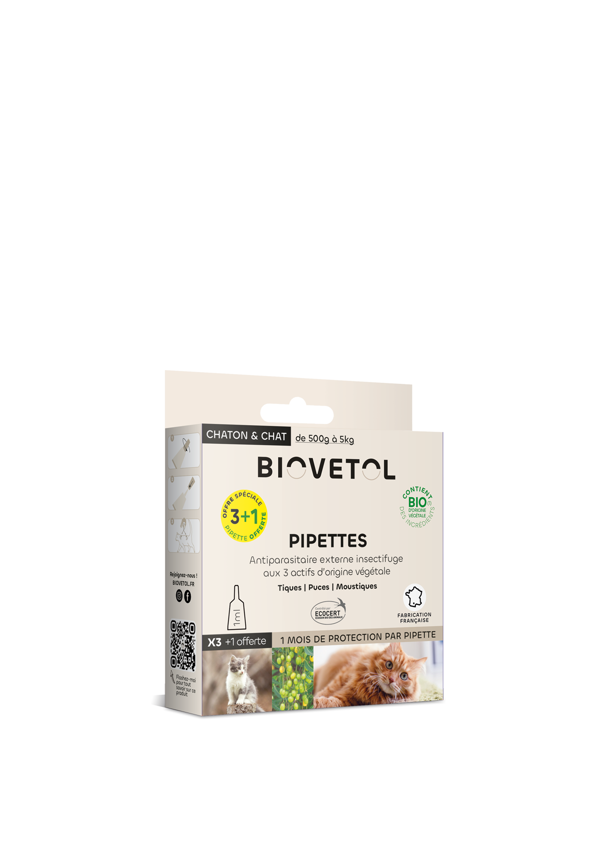 Biovetol - Pipettes Chat/Chaton Bio - 1ml (x3+1 offerte) - Image 1