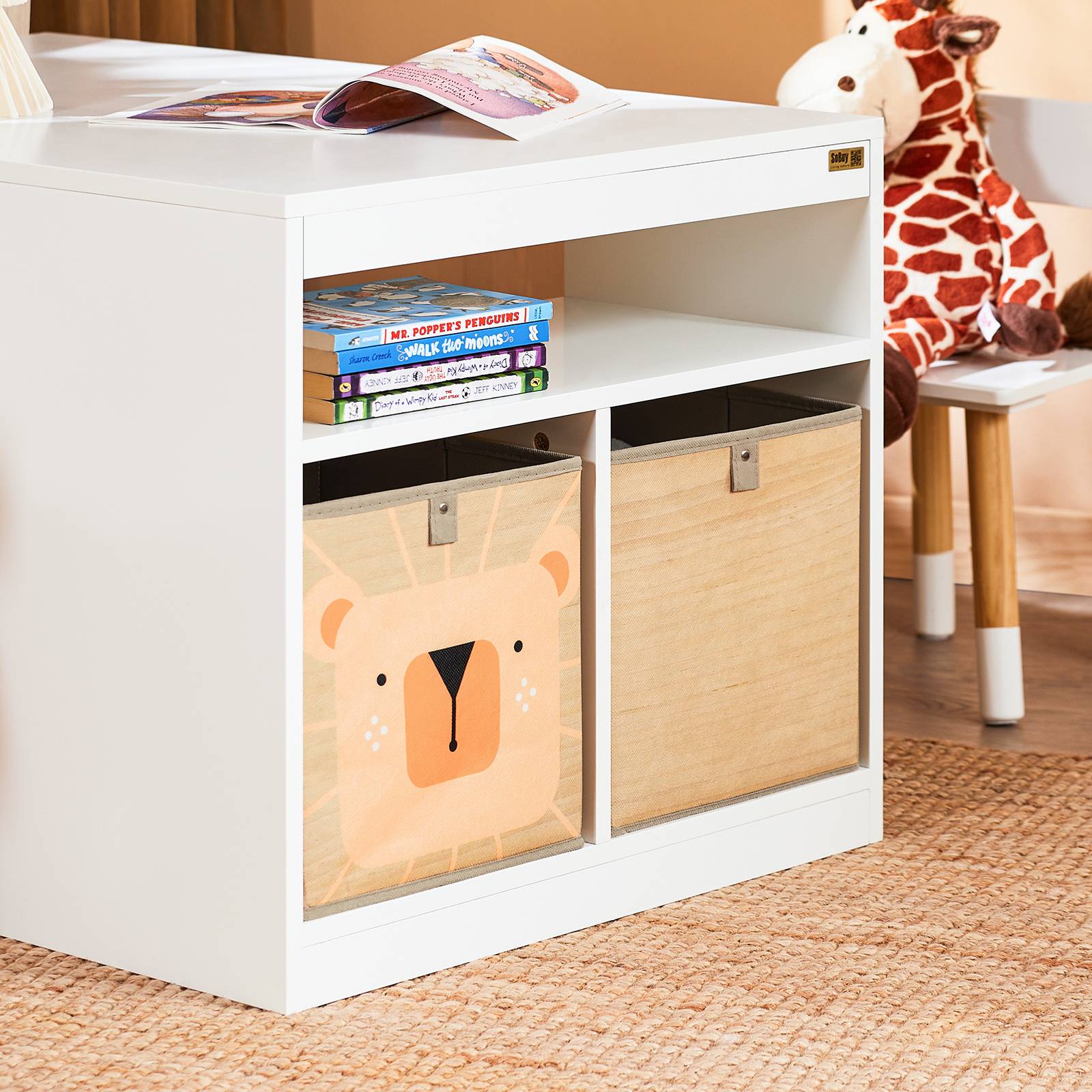 SoBuy Table Enfant avec 2 Chaises, Bureau d'Étude avec Surface à Dessiner, Compartiment de Rangement et 2 Boîtes, Blanc, KMB113-W - Image 6