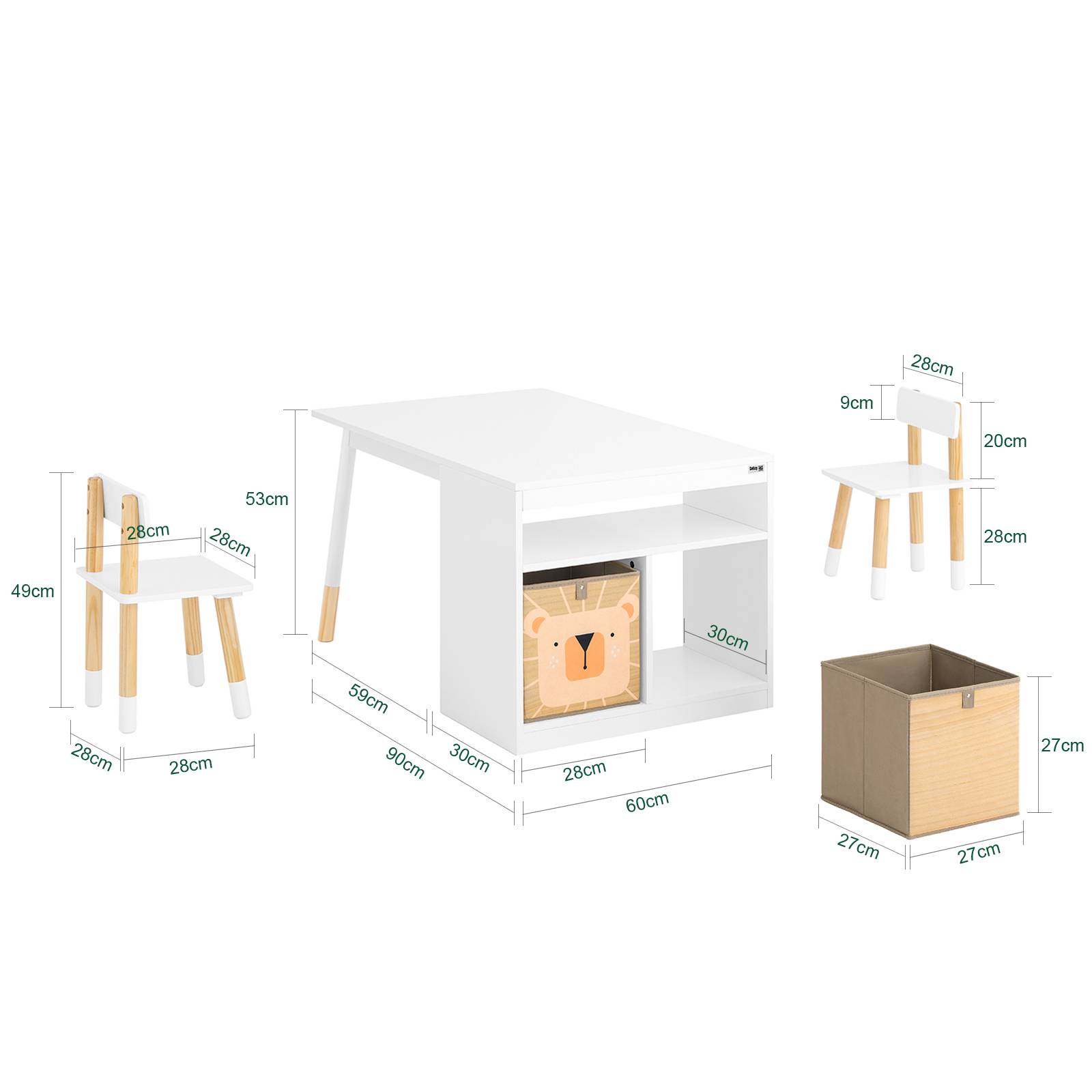 SoBuy Table Enfant avec 2 Chaises, Bureau d'Étude avec Surface à Dessiner, Compartiment de Rangement et 2 Boîtes, Blanc, KMB113-W - Image 3