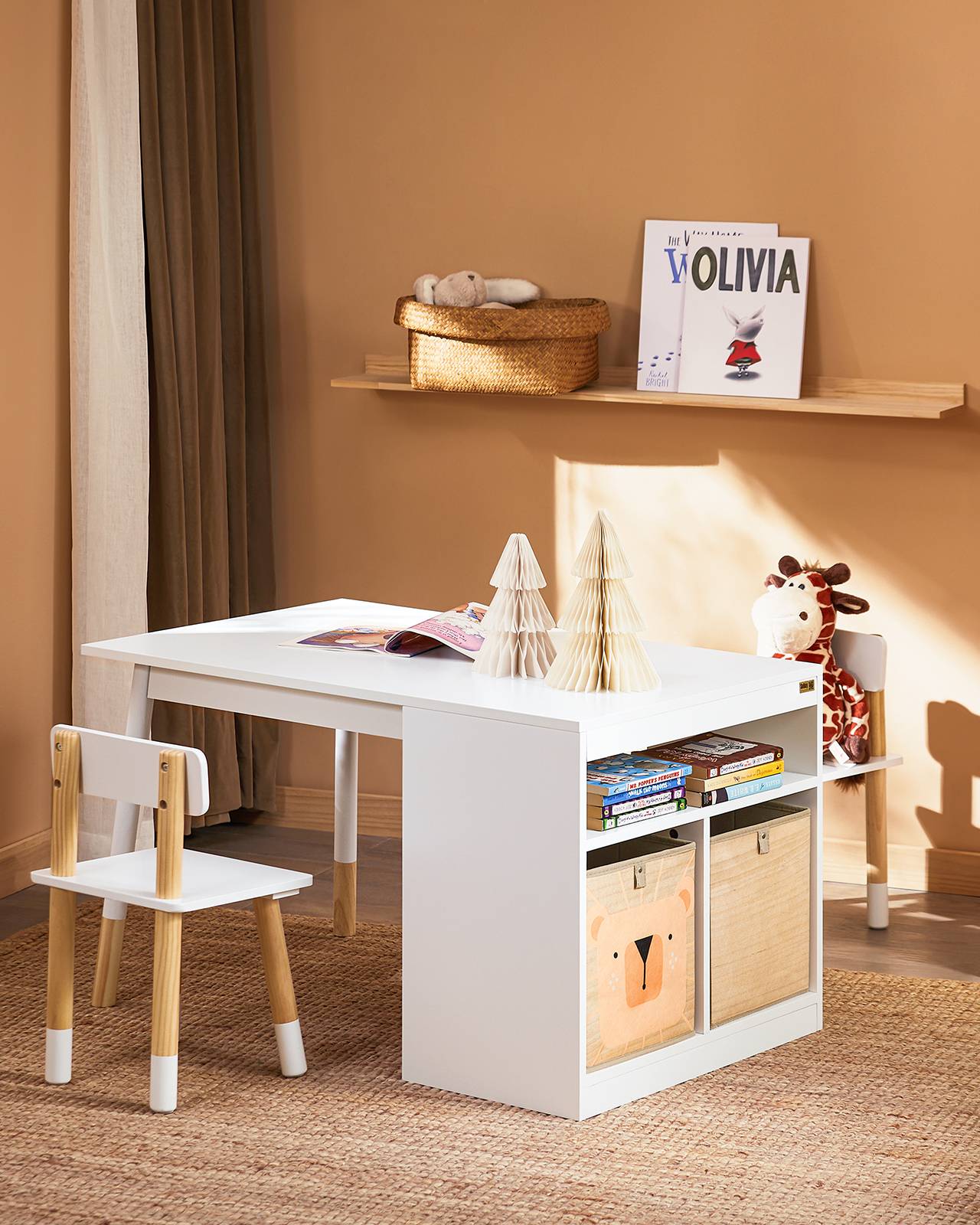 SoBuy Table Enfant avec 2 Chaises, Bureau d'Étude avec Surface à Dessiner, Compartiment de Rangement et 2 Boîtes, Blanc, KMB113-W - Image 10