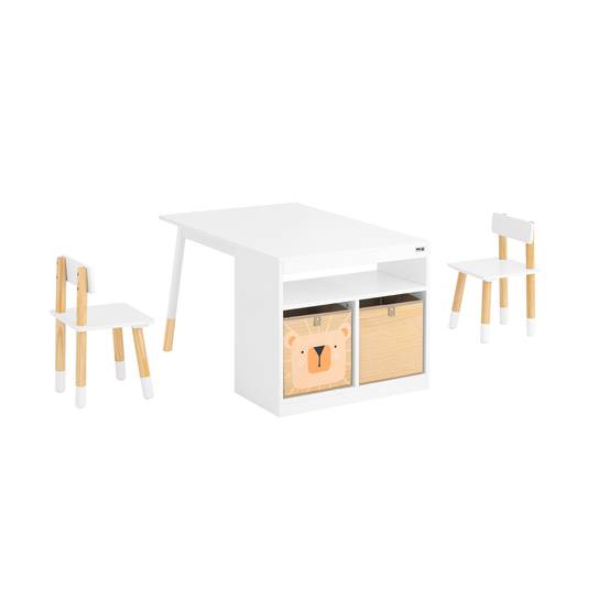 SoBuy Table Enfant avec 2 Chaises, Bureau d'Étude avec Surface à Dessiner, Compartiment de Rangement et 2 Boîtes, Blanc, KMB113-W - Image 1