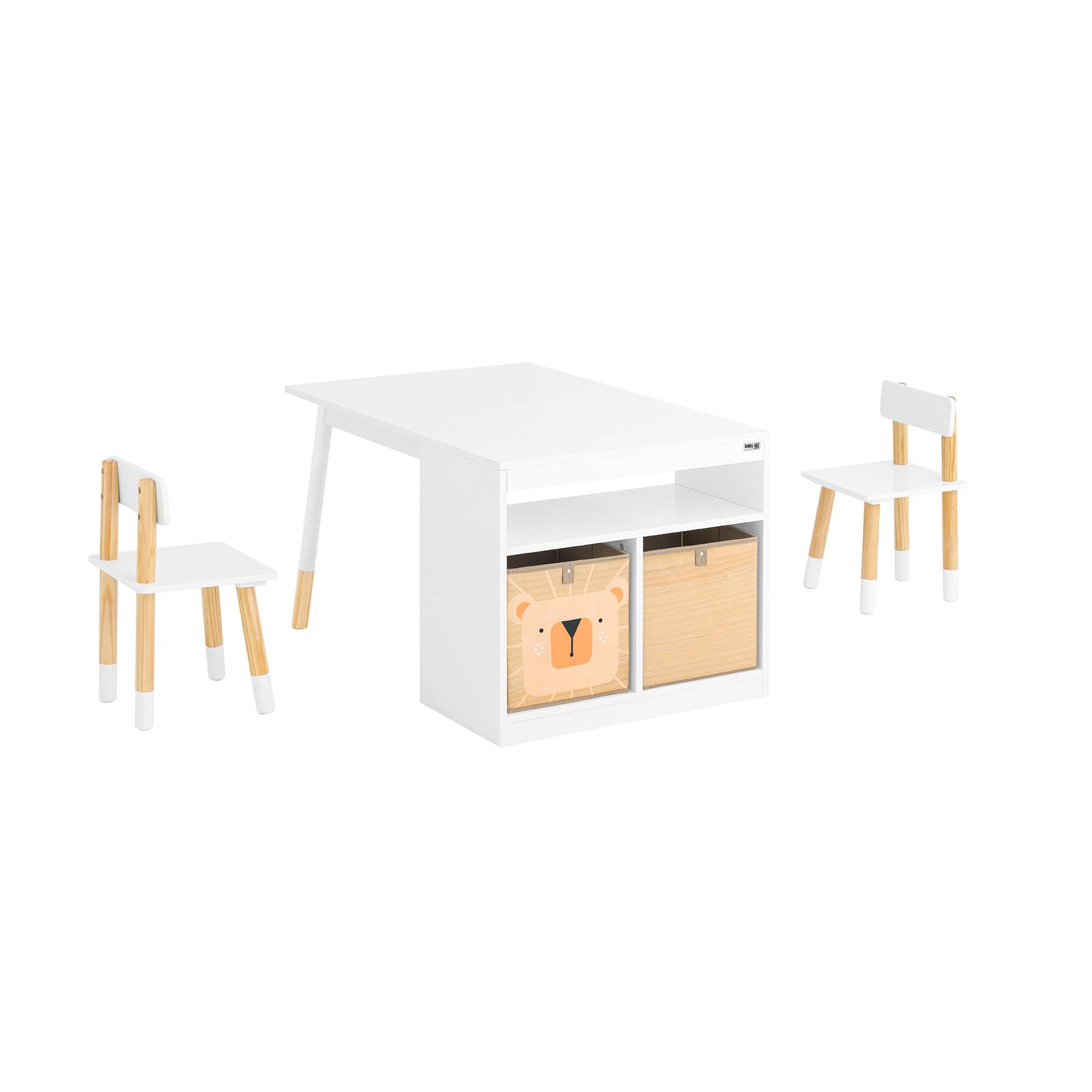 SoBuy Table Enfant avec 2 Chaises, Bureau d'Étude avec Surface à Dessiner, Compartiment de Rangement et 2 Boîtes, Blanc, KMB113-W - Image 1
