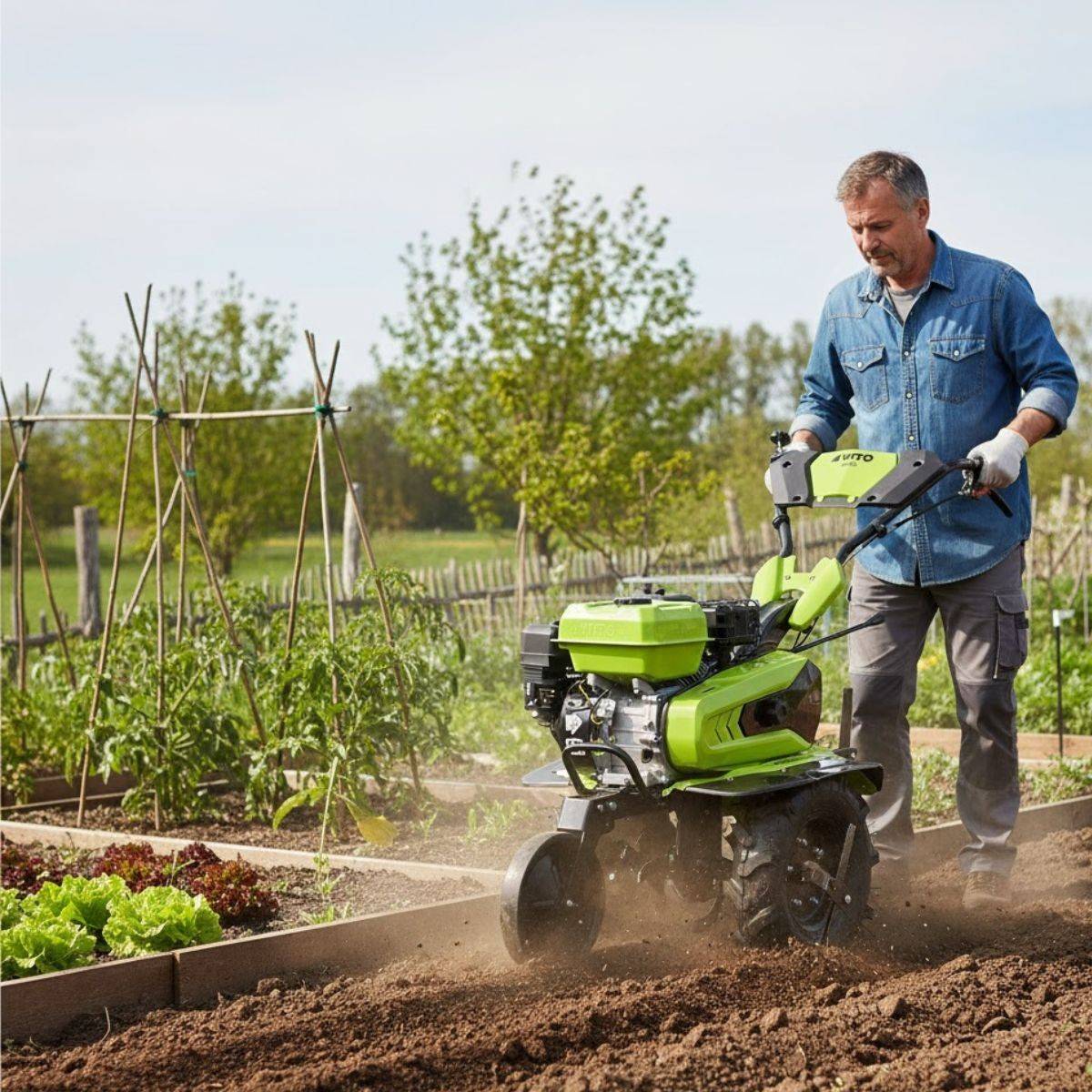Motoculteur à essence Moteur 4 temps 212 Cm3 7CV 5200W + Jeu de FRAISES + Butteur Idéal Jardin & Maraîchage VITO - Image 2