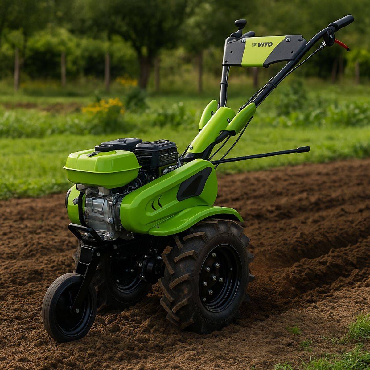 Motoculteur à essence Moteur 4 temps 212 Cm3 7CV 5200W + Jeu de FRAISES + Butteur Idéal Jardin & Maraîchage VITO - Image 3