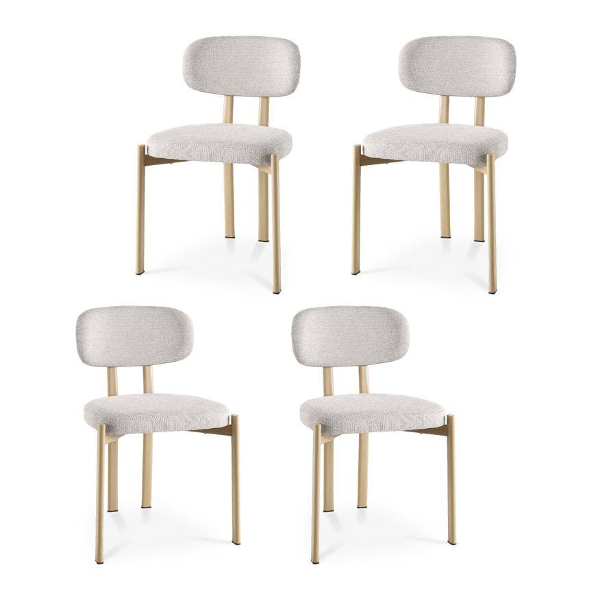 Sicaan Lot de 4 chaises style scandinave tissu chenille beige pieds métal effet chêne – MIA - Image 3