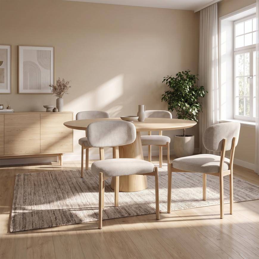 Sicaan Lot de 4 chaises style scandinave tissu chenille beige pieds métal effet chêne – MIA - Image 7