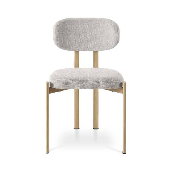 Sicaan Lot de 4 chaises style scandinave tissu chenille beige pieds métal effet chêne – MIA - Image 6