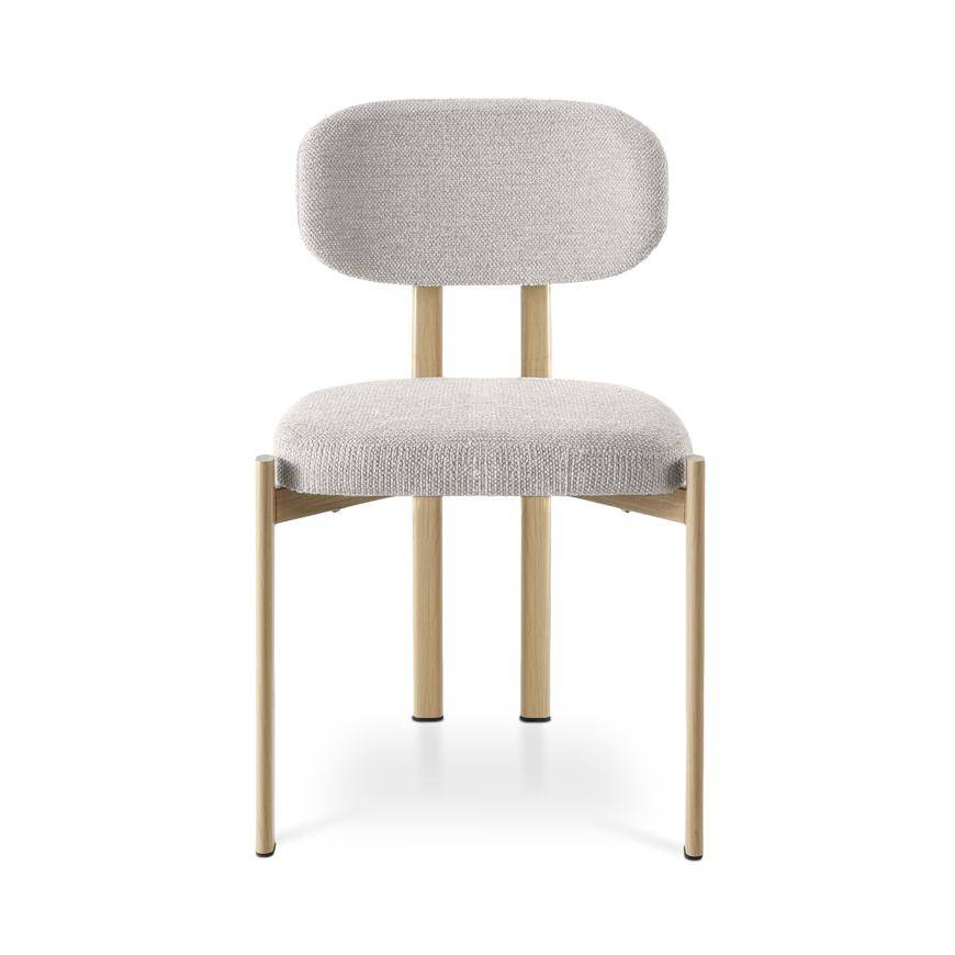 Sicaan Lot de 4 chaises style scandinave tissu chenille beige pieds métal effet chêne – MIA - Image 6