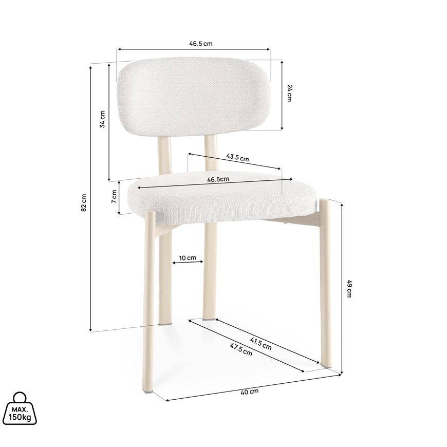 Sicaan Lot de 4 chaises style scandinave tissu chenille beige pieds métal effet chêne – MIA - Image 2
