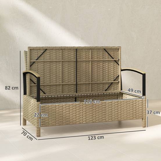 Banquette coffre 125L avec coussin rembourré, métal, 123x70x82cm, kaki - Image 5